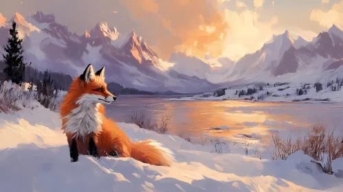Winter Fox in Sunset