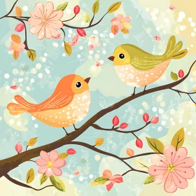 Floral Branch with Birds