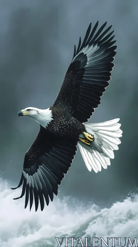 Bald Eagle Soars Over Waters AI Image