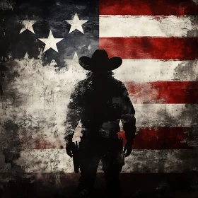 Silhouette of Cowboy with American Flag