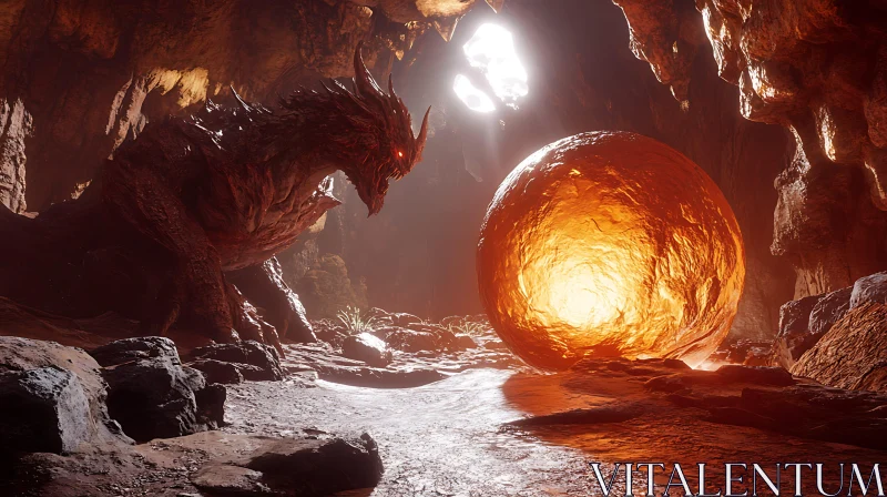 Cave Dragon and the Orb of Light AI Image