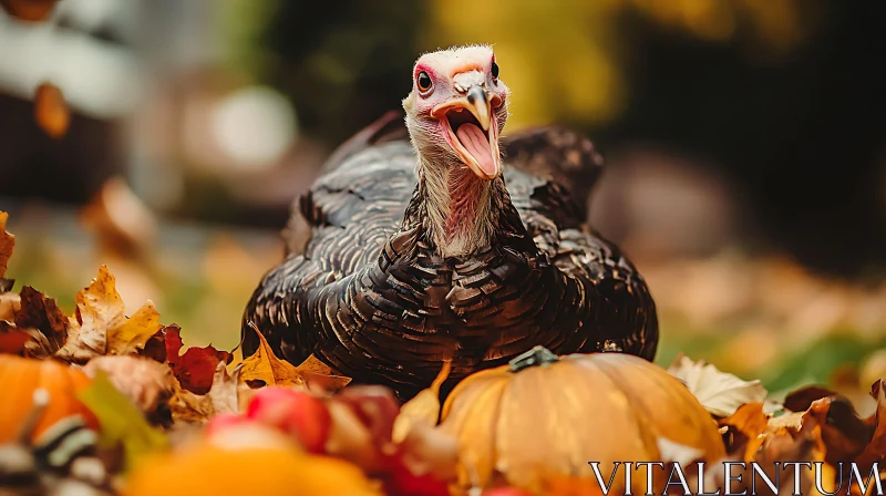 Thanksgiving Turkey in Fall Foliage AI Image