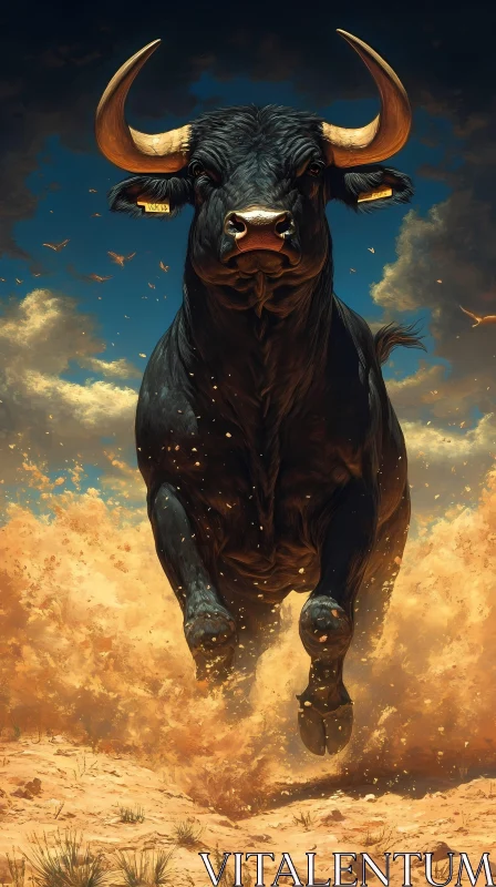 Dynamic Bull in Motion AI Image