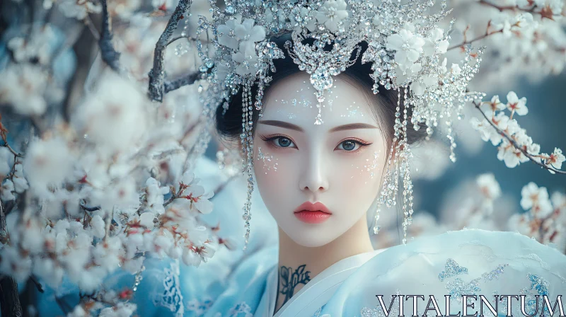 Serene Beauty in Floral Crown AI Image