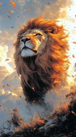 Regal Lion in a Vivid Sky Setting