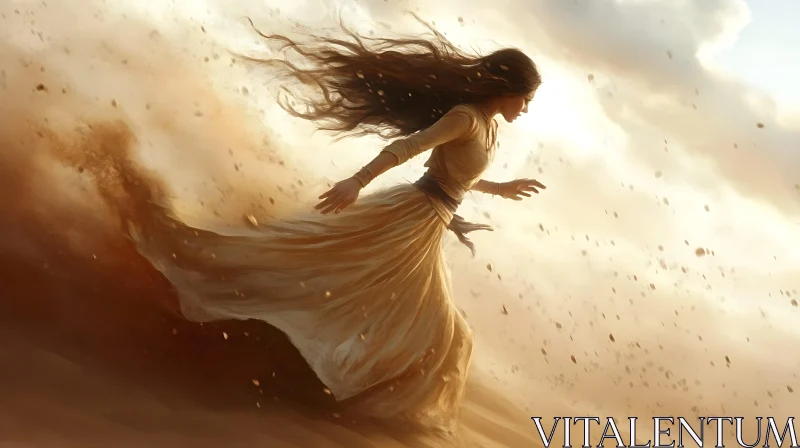 Woman in Motion: A Sandy Dreamscape AI Image
