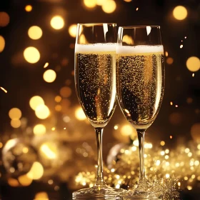 Golden Champagne Flutes Festive Occasion