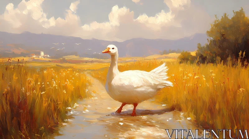 Goose in Golden Field AI Image