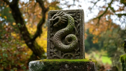 Moss Covered Dragon Sculpture