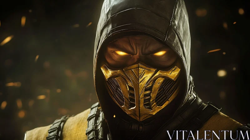 Hooded Fighter with Golden Mask AI Image