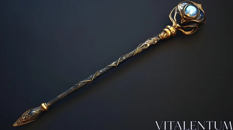 Mystical Staff with Gemstone Ornament AI Image