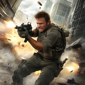 Action-Packed Soldier in City Battle