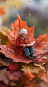 Woman Reading Book on Autumn Leaf