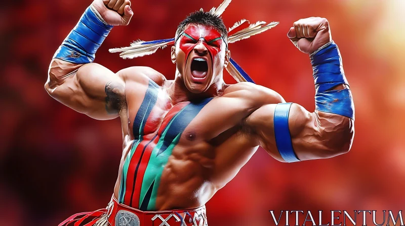 AI ART Victorious Man with Tribal Body Art