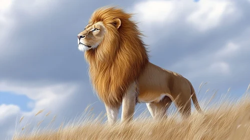 Proud Lion King on Grassland