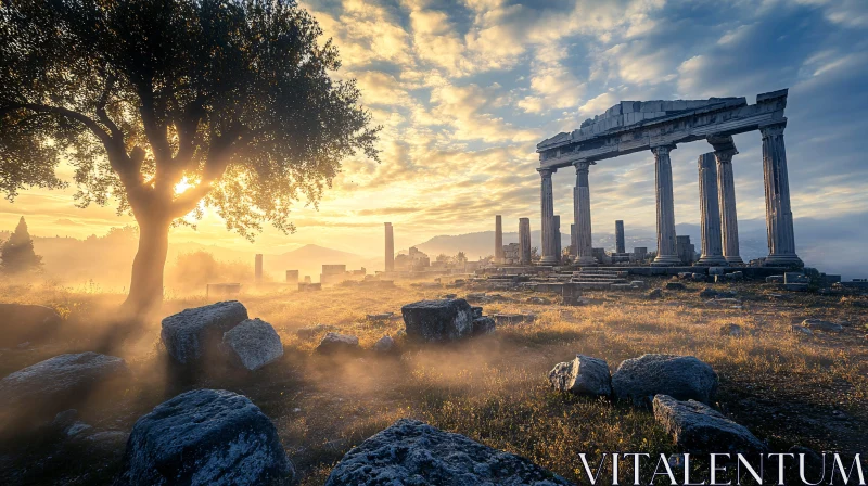 Greek Ruins Landscape at Dawn AI Image