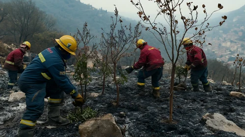 Reforestation Efforts by Firefighters in Hilly Regions