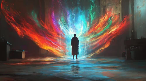 Man Before the Colorful Portal