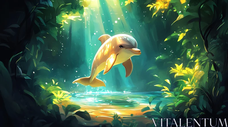 Dolphin in Lush Jungle Scenery AI Image