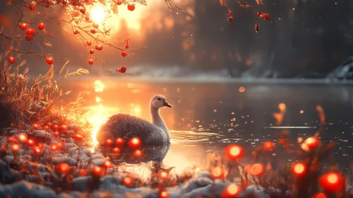 Golden Light on a Swan's Tranquil Journey