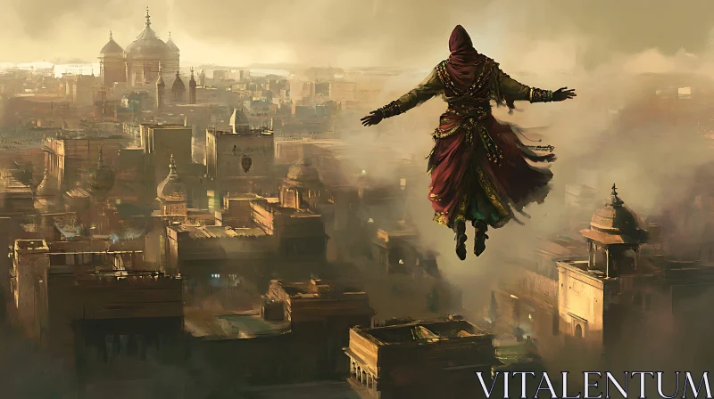 Levitation Above the Old City AI Image