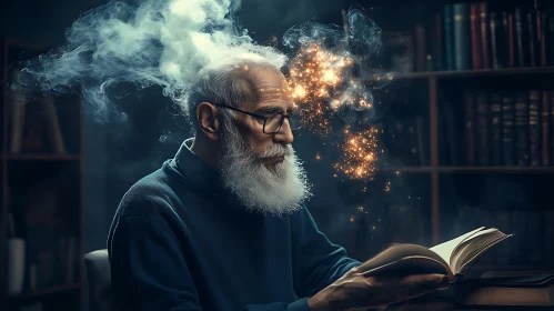 Man Reading with Magical Effects