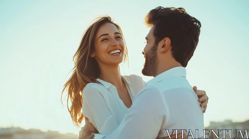 Sunlit Embrace: Couple Sharing a Happy Moment AI Image