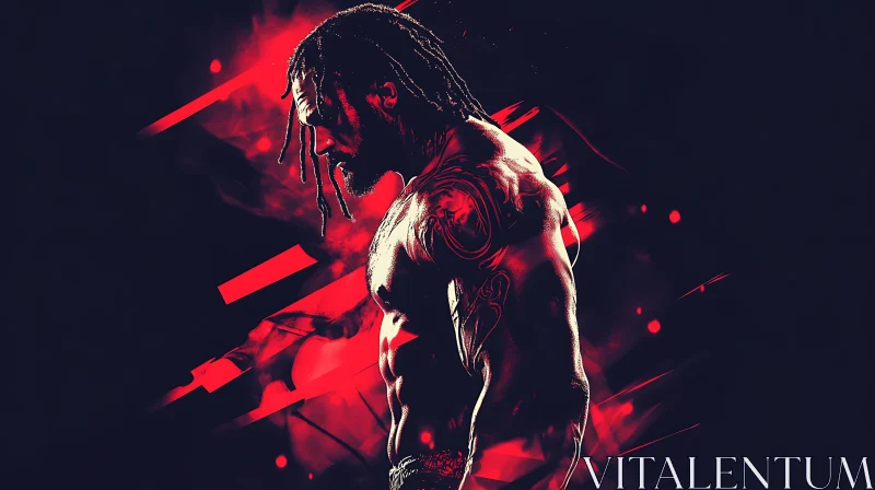 AI ART Intense Man with Dreadlocks and Red Accents