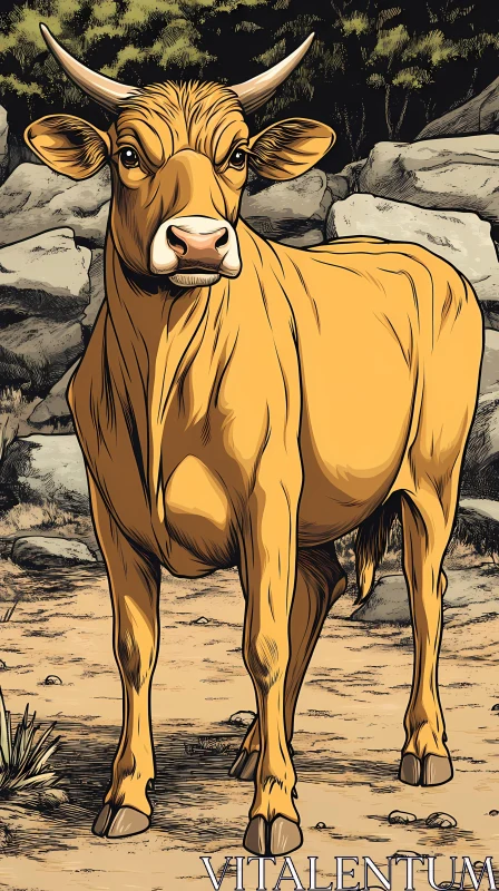 Pastoral Cow Illustration AI Image