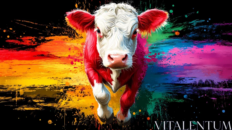 Abstract Cow Art with Colorful Paint AI Image