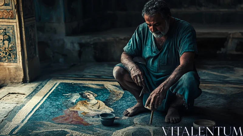 Artisan Restoring Ancient Mosaic AI Image