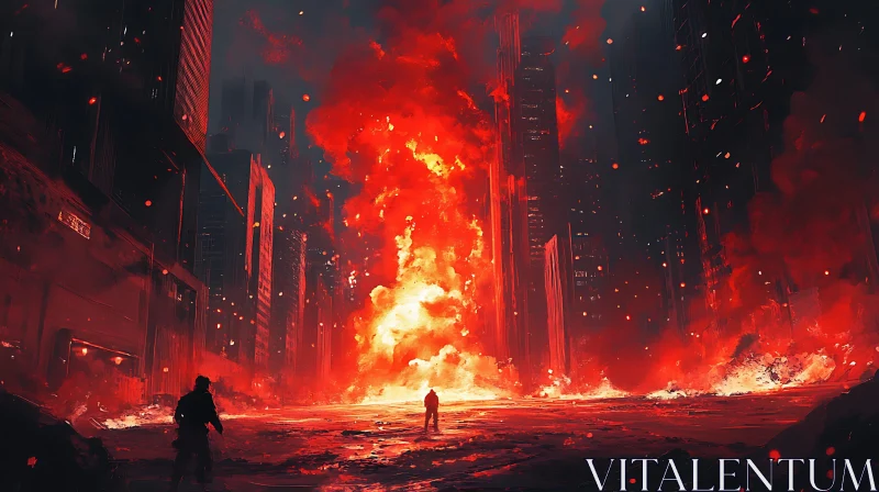AI ART Burning City: Figures in the Flames