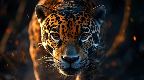 Wild Jaguar Emerging from Shadows