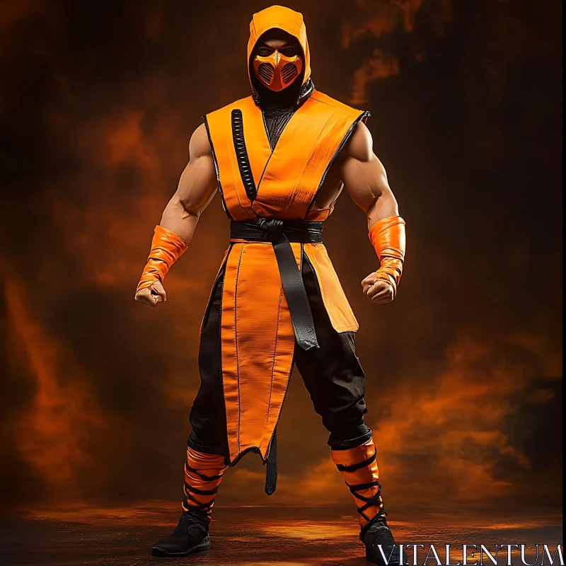 Warrior in Striking Orange Outfit AI Image