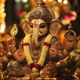 Ganesha Idol with Floral Garland