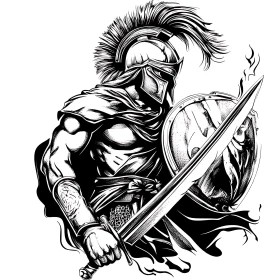 Monochrome Spartan Illustration with Sword