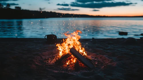 Evening Beach Campfire at Sunset