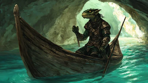 Armored Lizardman on a Boat