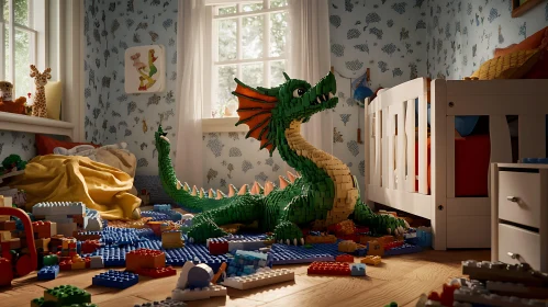 Green Lego Dragon in Child's Room