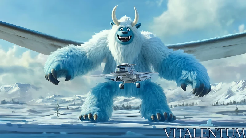 AI ART Cartoon Yeti Holding an Airplane