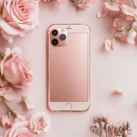 Stylish Rose Gold Smartphone with Flower Arrangement