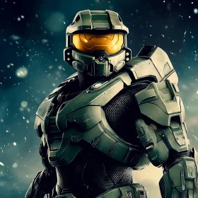 Green Armored Warrior with Golden Visor