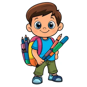 Boy with Pencils Cartoon Illustration