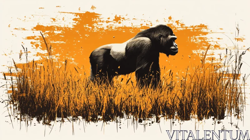 Gorilla in Vibrant Orange Scene AI Image