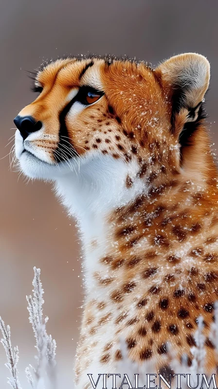 Elegant Cheetah Amidst Snowflakes AI Image