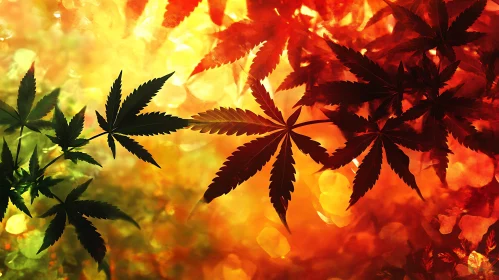 Serrated Leaves against Vibrant Autumn Background