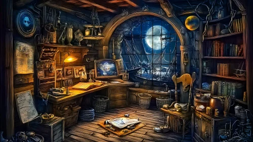 Moonlit Nautical Study in Vintage Style