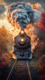 Antique Locomotive in Fall Scenery