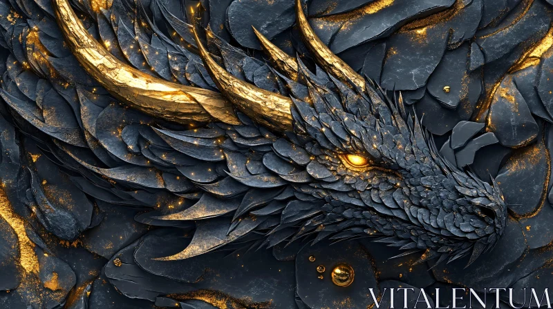 Dragon with Golden Horns and Scales AI Image