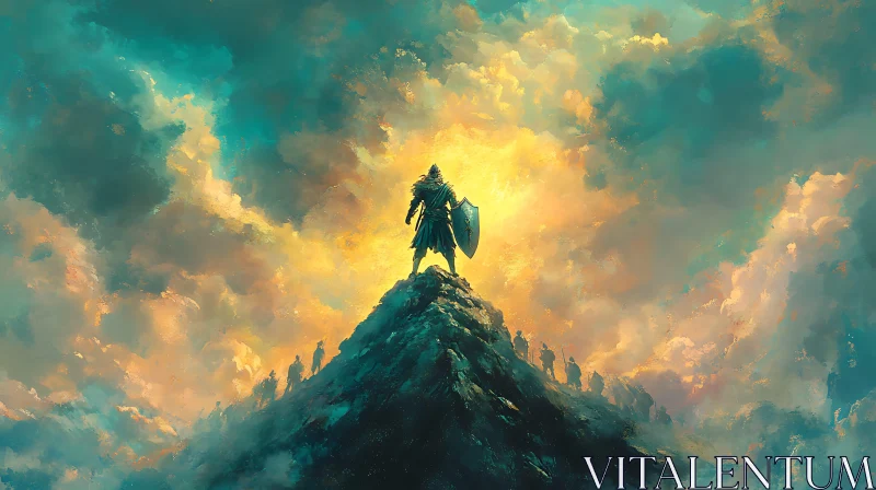 Mountain Peak Warrior Illustration AI Image